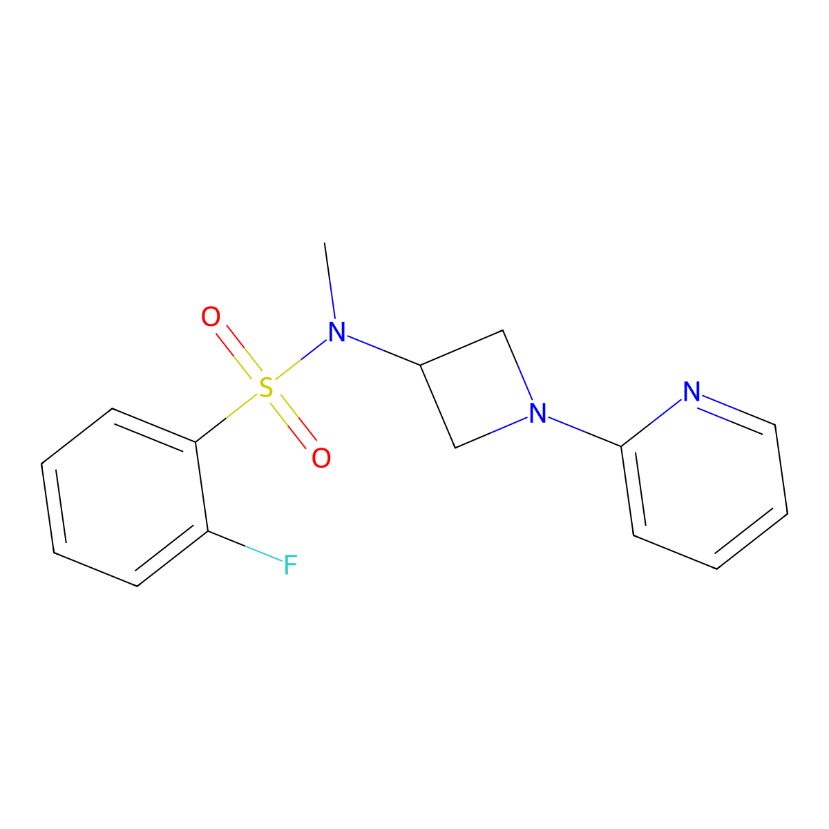 2-fluoro-N-methyl-N-[1-(pyridin-2-yl)azetidin-3-yl]benzene-1-sulfonamide molecular structure, CAS 2415602-63-8