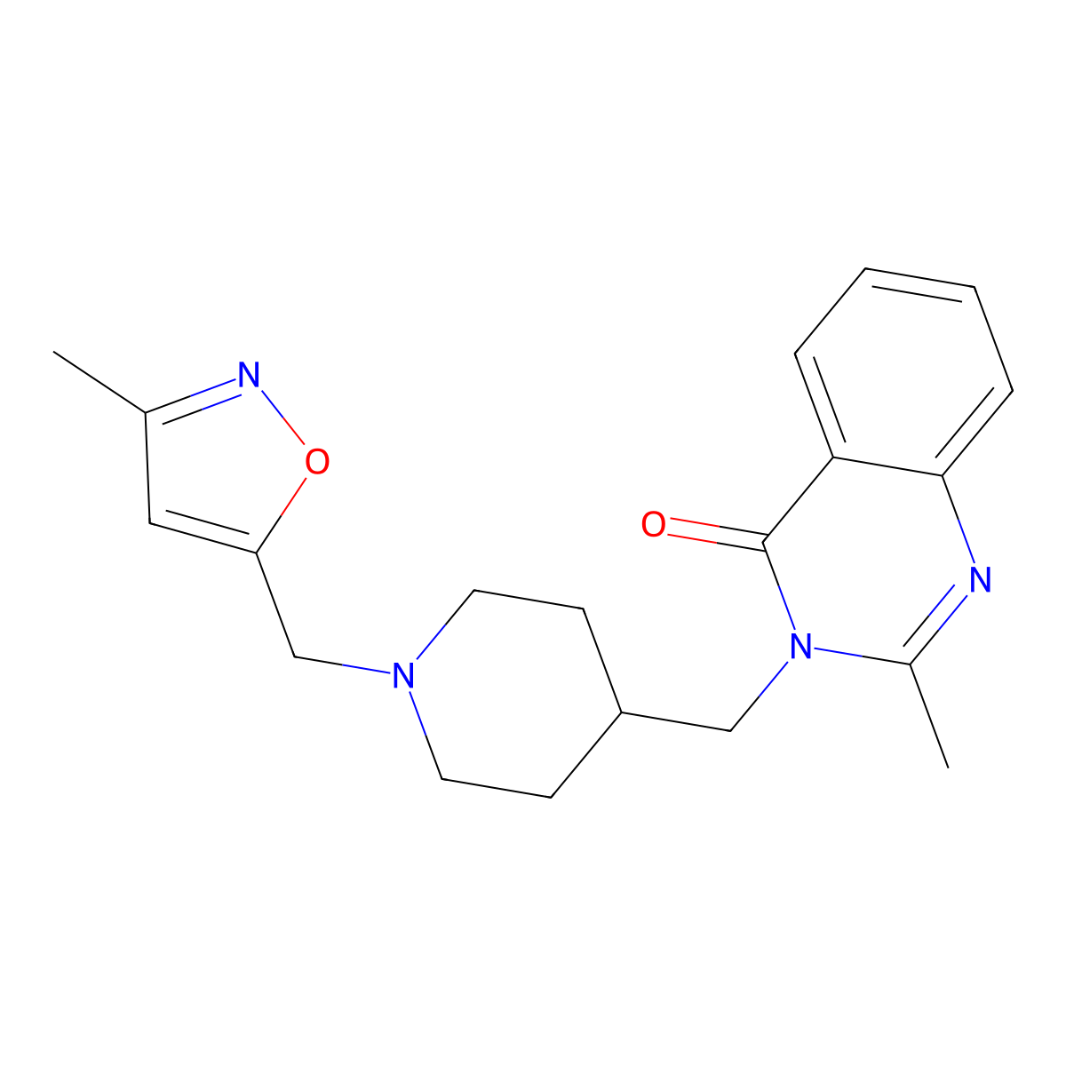 2-Methyl-3-({1-[(3-methyl-1,2-oxazol-5-yl)methyl]piperidin-4-yl}methyl)-3,4-dihydroquinazolin-4-one molecular structure, CAS 2415602-71-8