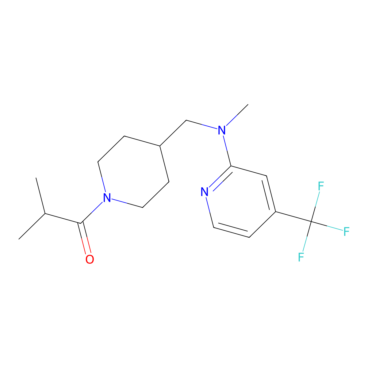 2-Methyl-1-[4-({methyl[4-(trifluoromethyl)pyridin-2-yl]amino}methyl)piperidin-1-yl]propan-1-one molecular structure, CAS 2415602-72-9