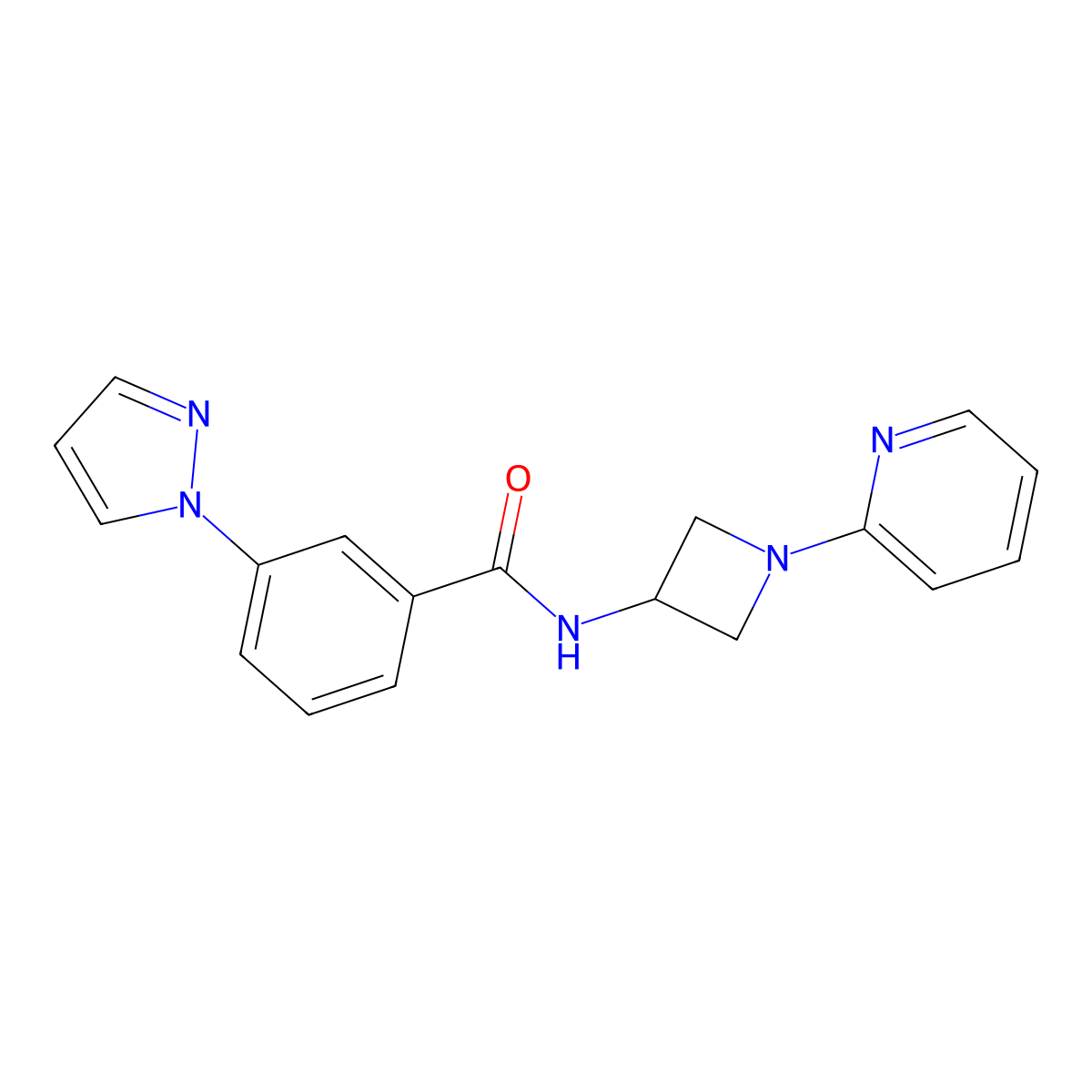 3-(1H-pyrazol-1-yl)-N-[1-(pyridin-2-yl)azetidin-3-yl]benzamide molecular structure, CAS 2415602-74-1