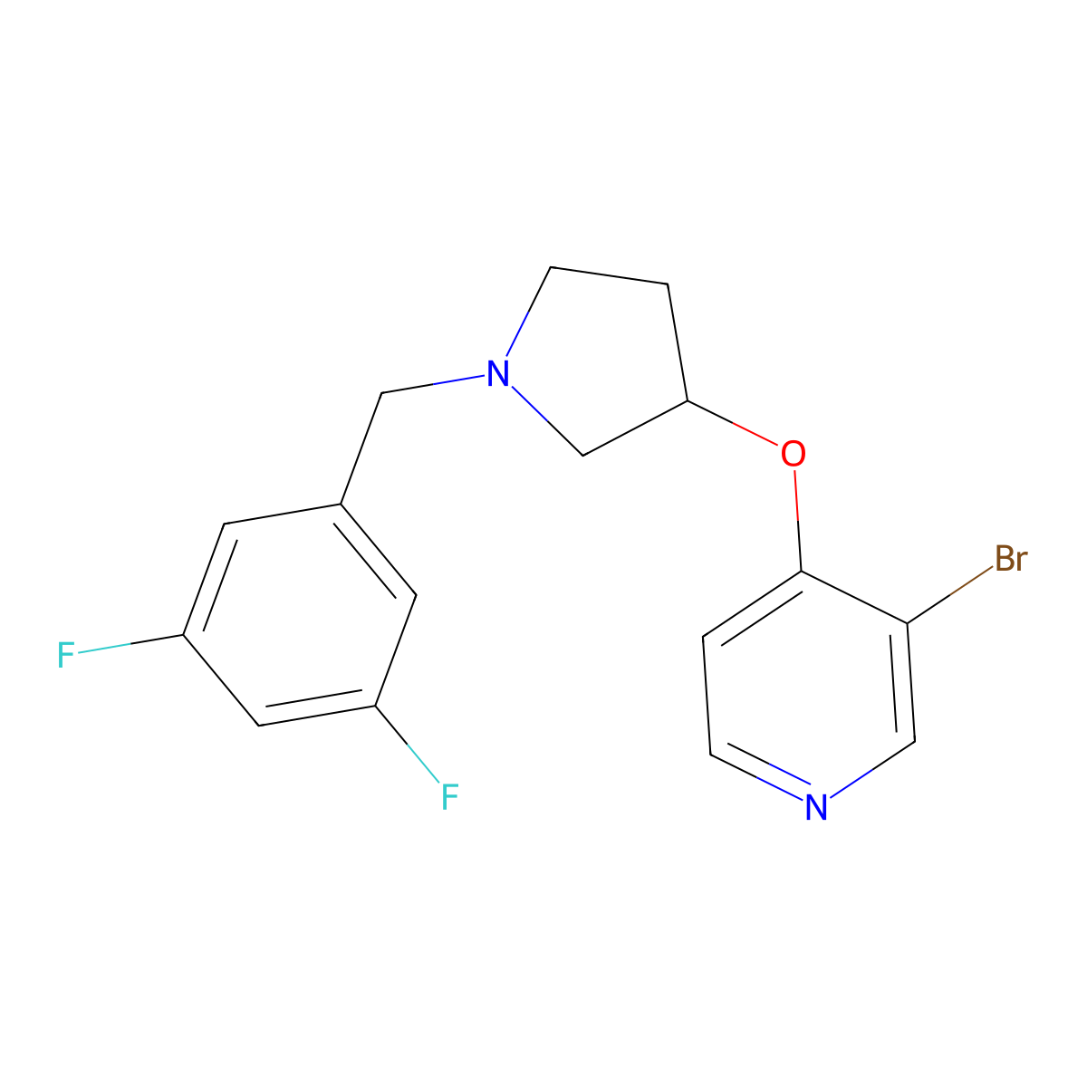 3-Bromo-4-({1-[(3,5-difluorophenyl)methyl]pyrrolidin-3-yl}oxy)pyridine molecular structure, CAS 2415602-77-4