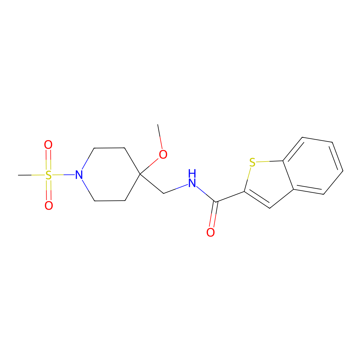 N-[(1-methanesulfonyl-4-methoxypiperidin-4-yl)methyl]-1-benzothiophene-2-carboxamide molecular structure, CAS 2415602-79-6