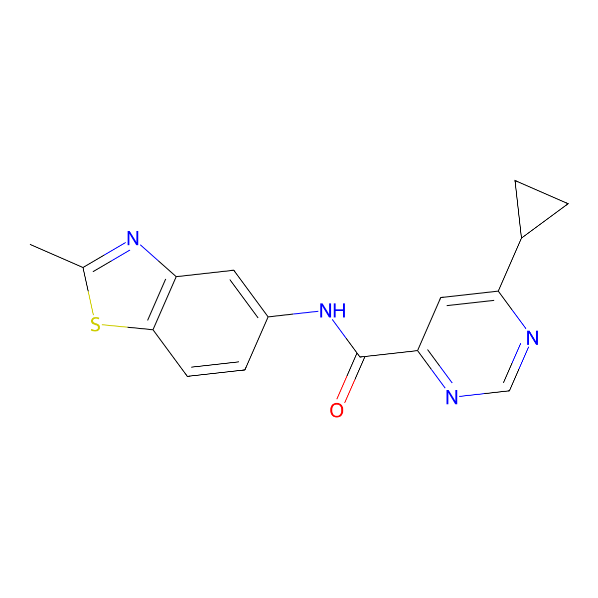 6-Cyclopropyl-N-(2-methyl-1,3-benzothiazol-5-yl)pyrimidine-4-carboxamide molecular structure, CAS 2415602-83-2