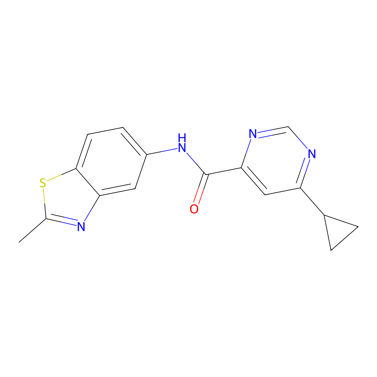 6-Cyclopropyl-N-(2-methyl-1,3-benzothiazol-5-yl)pyrimidine-4-carboxamide molecular structure, CAS 2415602-83-2