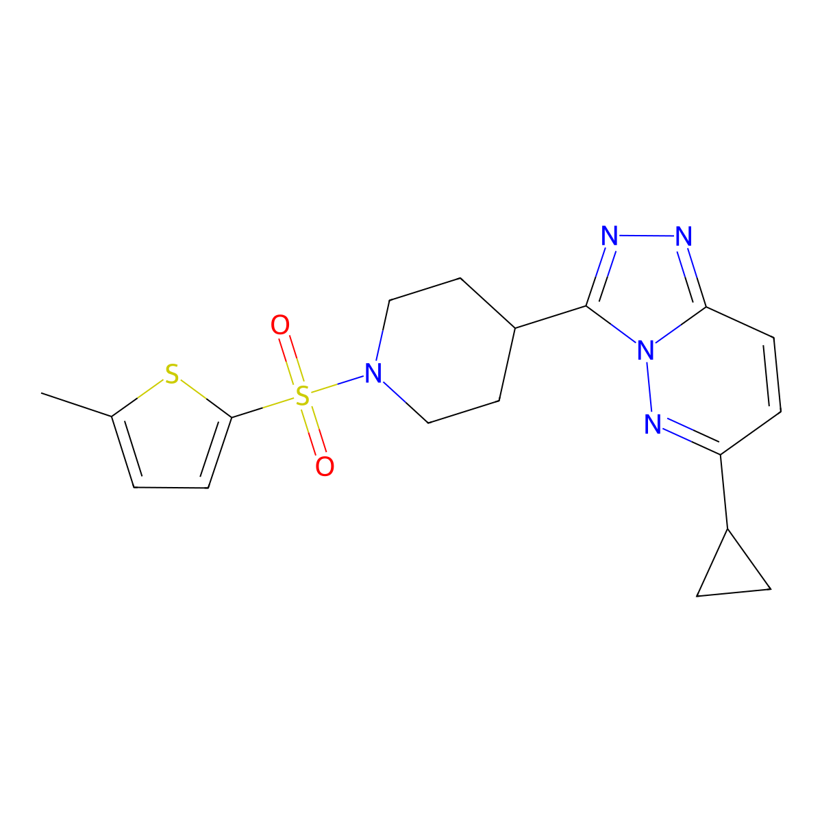 4-{6-Cyclopropyl-[1,2,4]triazolo[4,3-b]pyridazin-3-yl}-1-[(5-methylthiophen-2-yl)sulfonyl]piperidine molecular structure, CAS 2415602-84-3