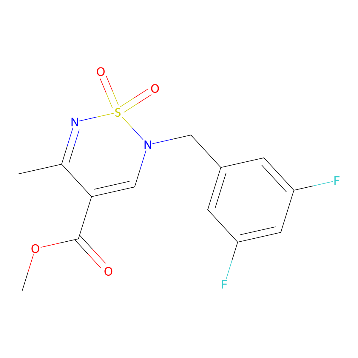 methyl 2-[(3,5-difluorophenyl)methyl]-5-methyl-1,1-dioxo-2H-1lambda6,2,6-thiadiazine-4-carboxylate molecular structure, CAS 2415602-87-6