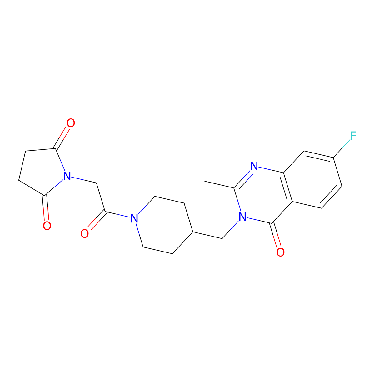 1-(2-{4-[(7-Fluoro-2-methyl-4-oxo-3,4-dihydroquinazolin-3-yl)methyl]piperidin-1-yl}-2-oxoethyl)pyrrolidine-2,5-dione molecular structure, CAS 2415602-93-4