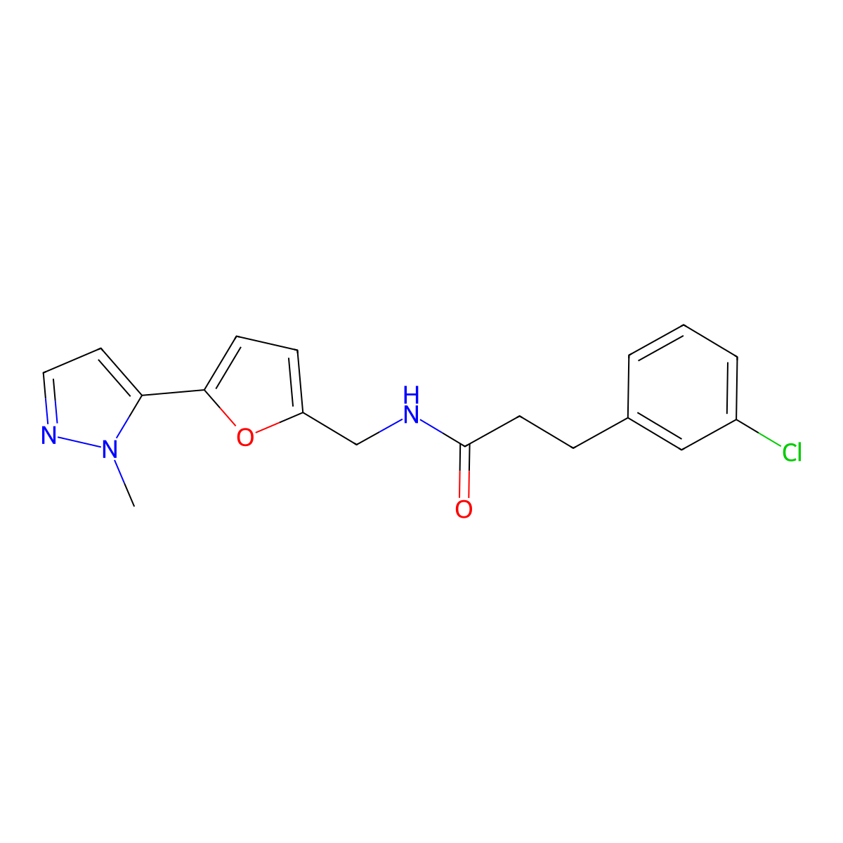 3-(3-chlorophenyl)-N-{[5-(1-methyl-1H-pyrazol-5-yl)furan-2-yl]methyl}propanamide molecular structure, CAS 2415602-94-5