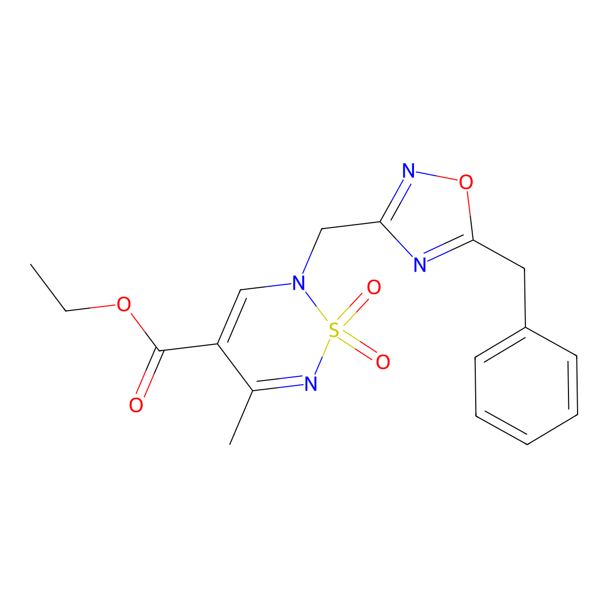 ethyl 2-[(5-benzyl-1,2,4-oxadiazol-3-yl)methyl]-5-methyl-1,1-dioxo-2H-1lambda6,2,6-thiadiazine-4-carboxylate molecular structure, CAS 2415602-97-8
