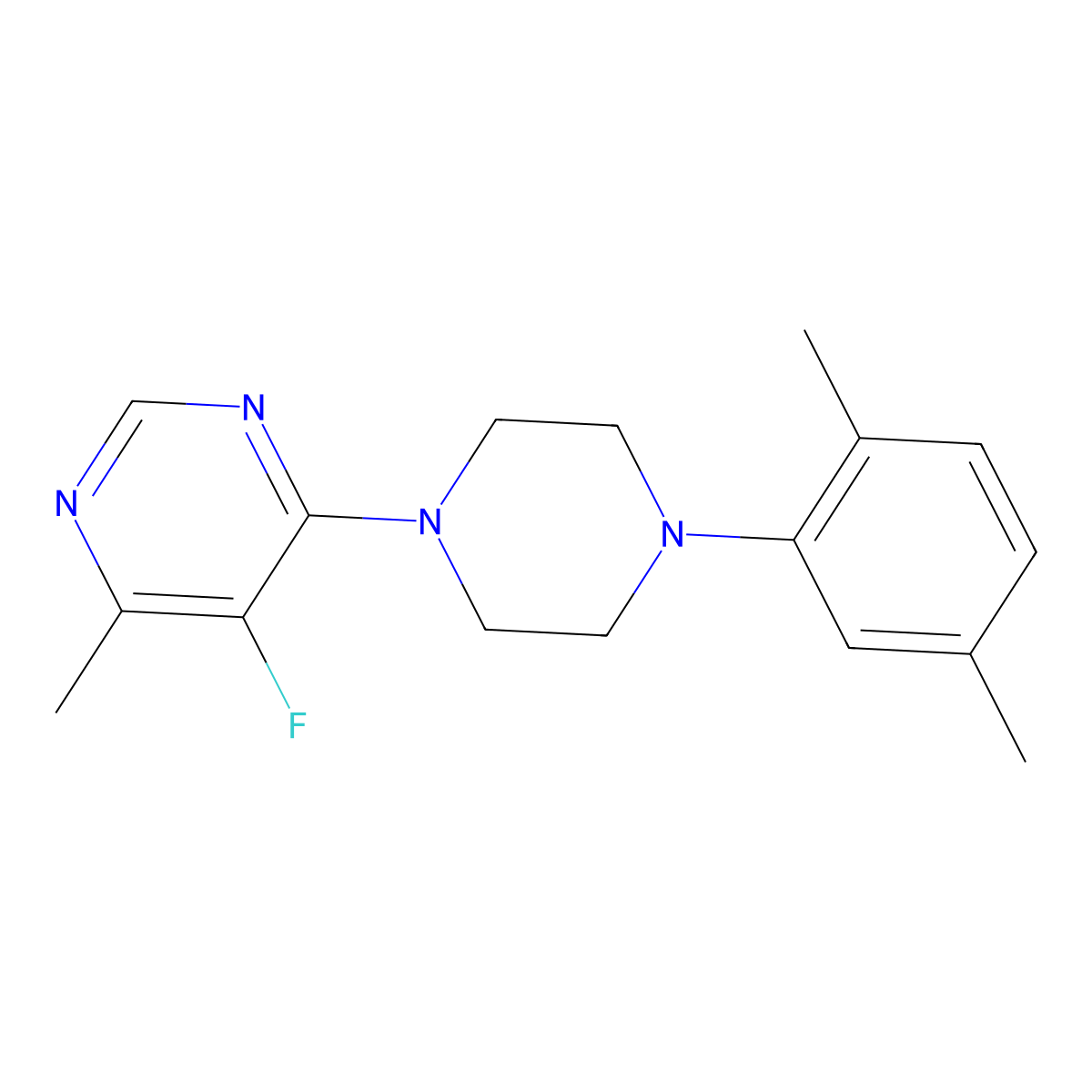 4-[4-(2,5-Dimethylphenyl)piperazin-1-yl]-5-fluoro-6-methylpyrimidine molecular structure, CAS 2415603-03-9