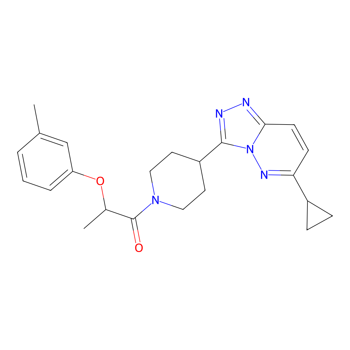 1-(4-{6-Cyclopropyl-[1,2,4]triazolo[4,3-b]pyridazin-3-yl}piperidin-1-yl)-2-(3-methylphenoxy)propan-1-one molecular structure, CAS 2415603-06-2