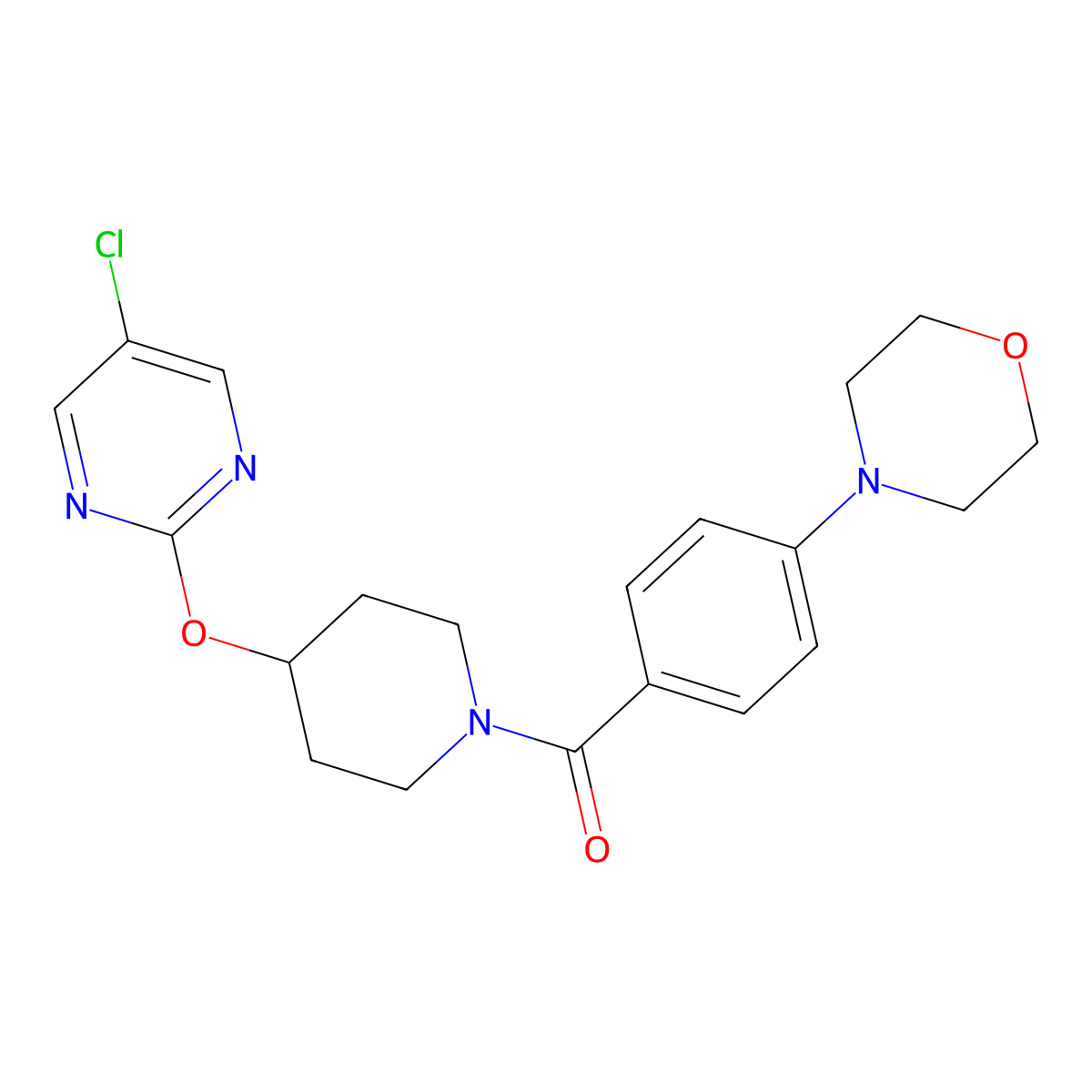 4-(4-{4-[(5-Chloropyrimidin-2-yl)oxy]piperidine-1-carbonyl}phenyl)morpholine molecular structure, CAS 2415603-11-9