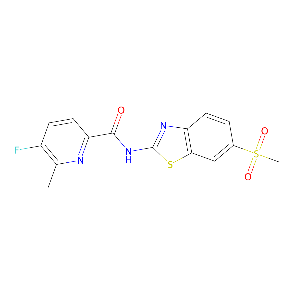 5-fluoro-N-(6-methanesulfonyl-1,3-benzothiazol-2-yl)-6-methylpyridine-2-carboxamide molecular structure, CAS 2415603-12-0