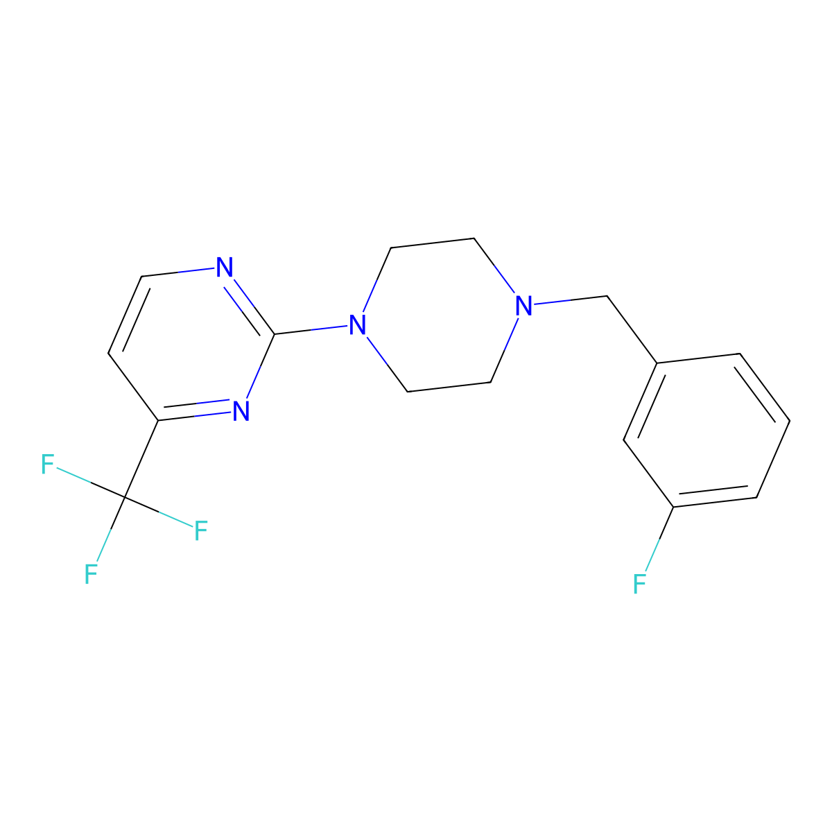 2-{4-[(3-Fluorophenyl)methyl]piperazin-1-yl}-4-(trifluoromethyl)pyrimidine molecular structure, CAS 2415603-19-7
