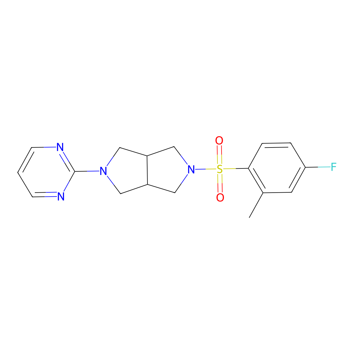 2-[5-(4-Fluoro-2-methylbenzenesulfonyl)-octahydropyrrolo[3,4-c]pyrrol-2-yl]pyrimidine molecular structure, CAS 2415603-21-1