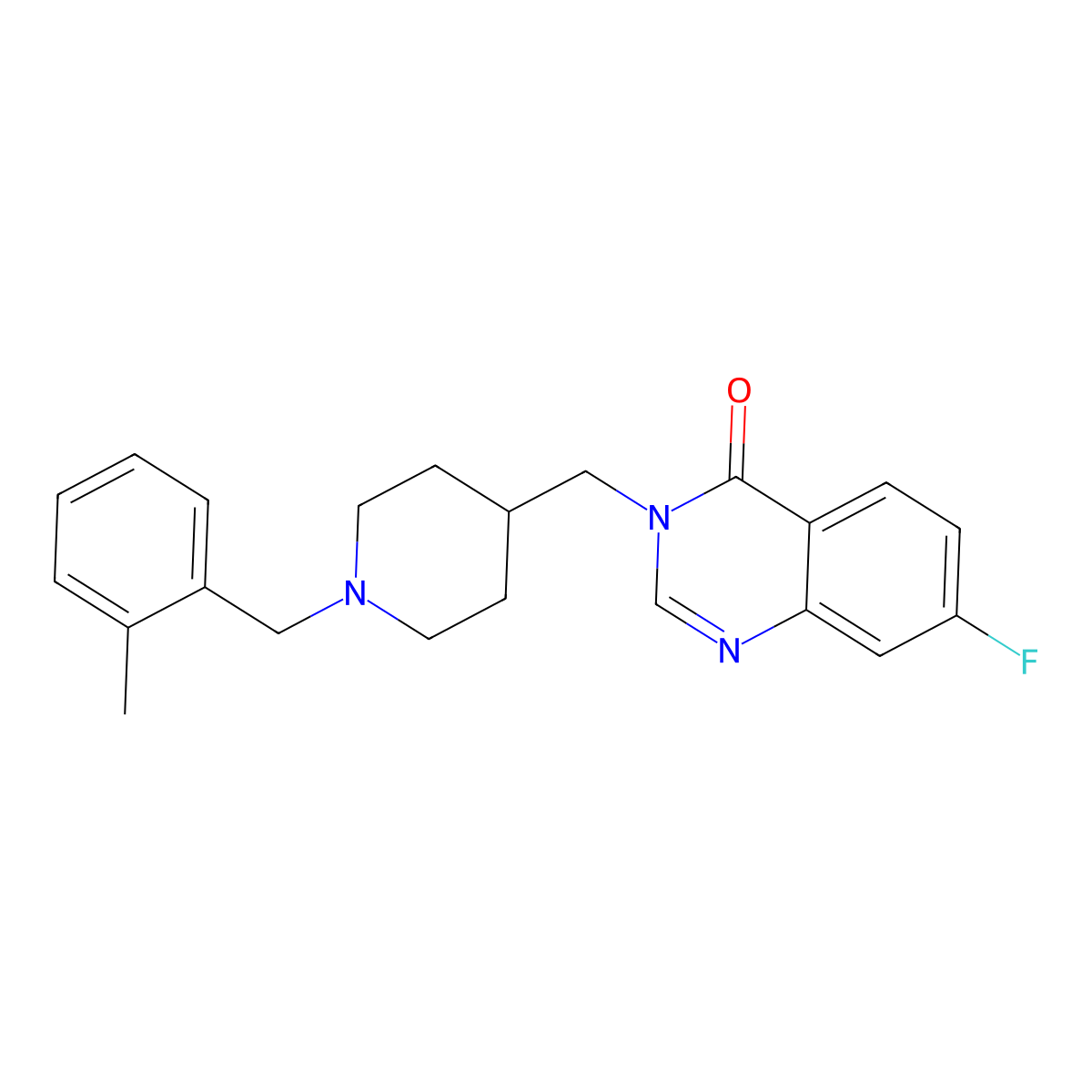 7-Fluoro-3-({1-[(2-methylphenyl)methyl]piperidin-4-yl}methyl)-3,4-dihydroquinazolin-4-one molecular structure, CAS 2415603-26-6