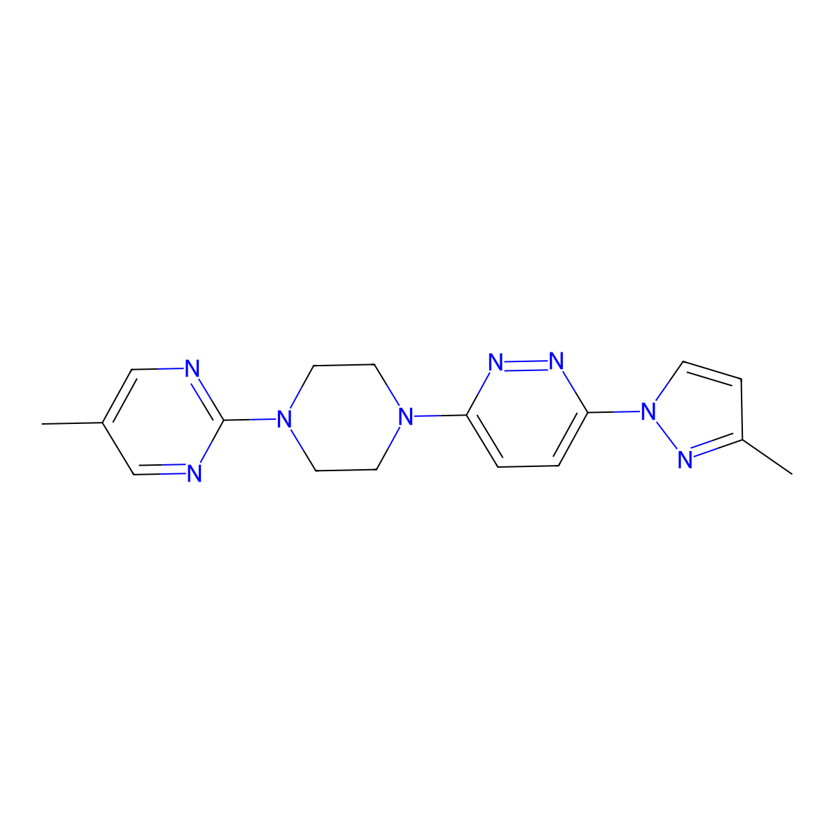3-(3-methyl-1H-pyrazol-1-yl)-6-[4-(5-methylpyrimidin-2-yl)piperazin-1-yl]pyridazine molecular structure, CAS 2415603-33-5