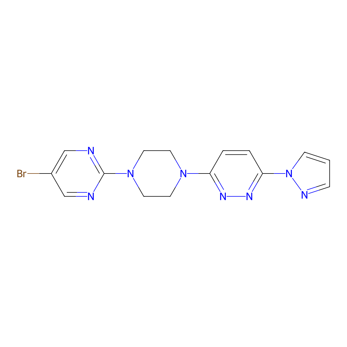 3-[4-(5-bromopyrimidin-2-yl)piperazin-1-yl]-6-(1H-pyrazol-1-yl)pyridazine molecular structure, CAS 2415603-34-6