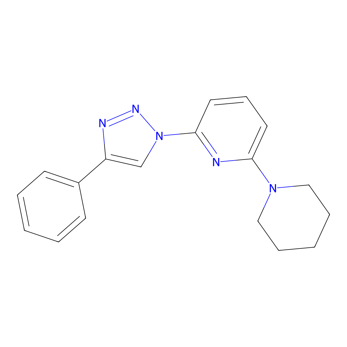 2-(4-phenyl-1H-1,2,3-triazol-1-yl)-6-(piperidin-1-yl)pyridine molecular structure, CAS 2415603-36-8