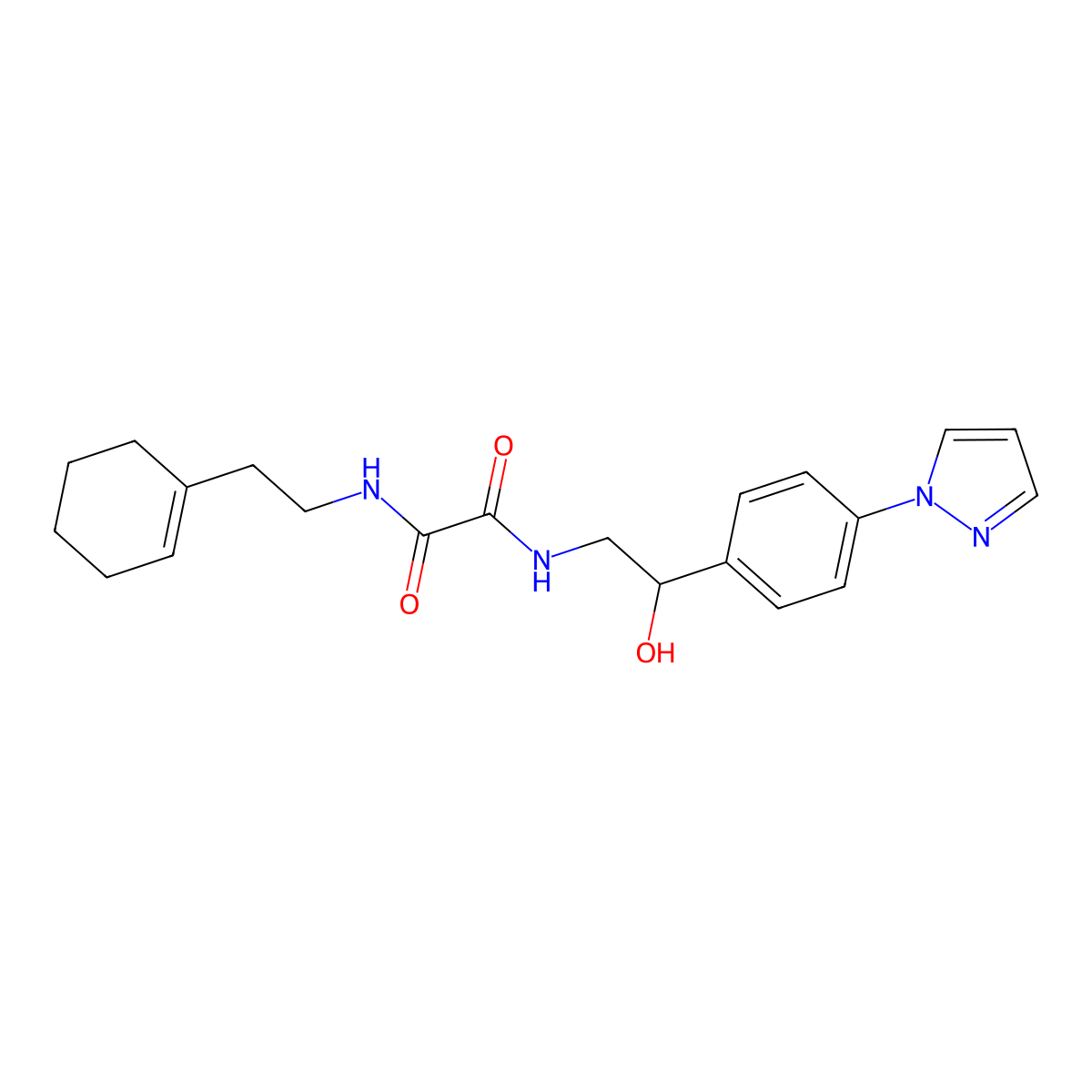 N'-[2-(cyclohex-1-en-1-yl)ethyl]-N-{2-hydroxy-2-[4-(1H-pyrazol-1-yl)phenyl]ethyl}ethanediamide molecular structure, CAS 2415603-38-0