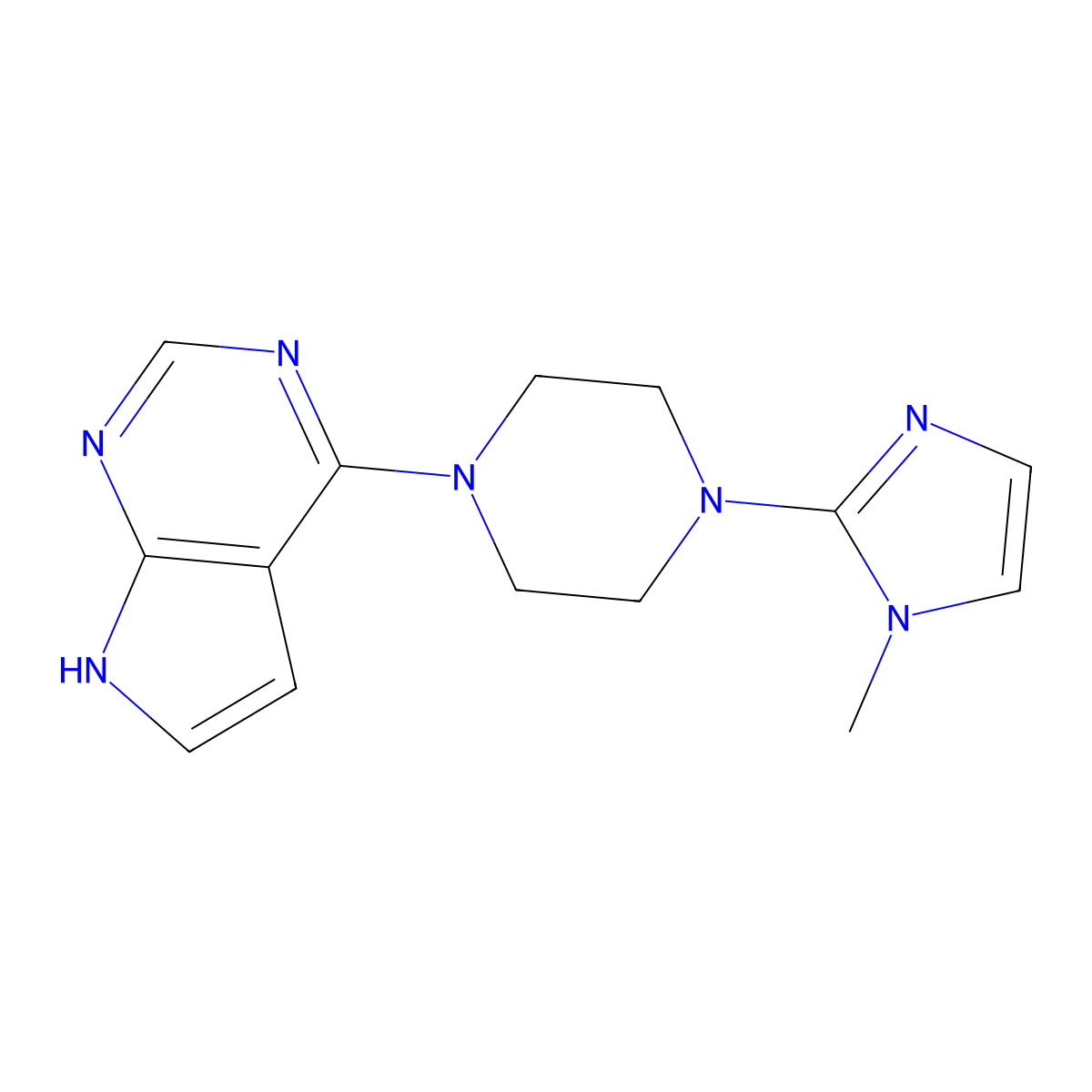 1-(1-methyl-1H-imidazol-2-yl)-4-{7H-pyrrolo[2,3-d]pyrimidin-4-yl}piperazine molecular structure, CAS 2415603-39-1