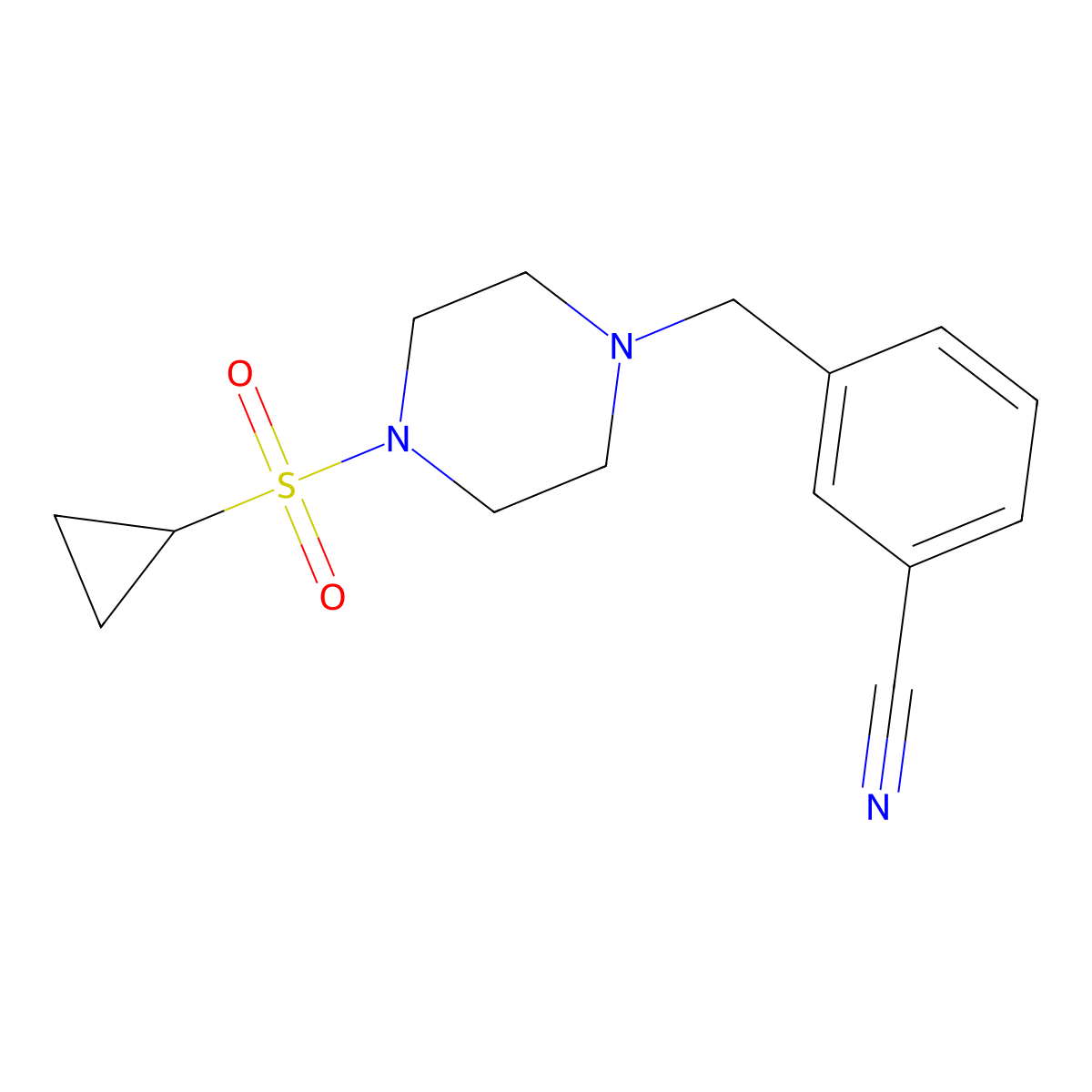 3-{[4-(Cyclopropanesulfonyl)piperazin-1-yl]methyl}benzonitrile molecular structure, CAS 2415603-42-6