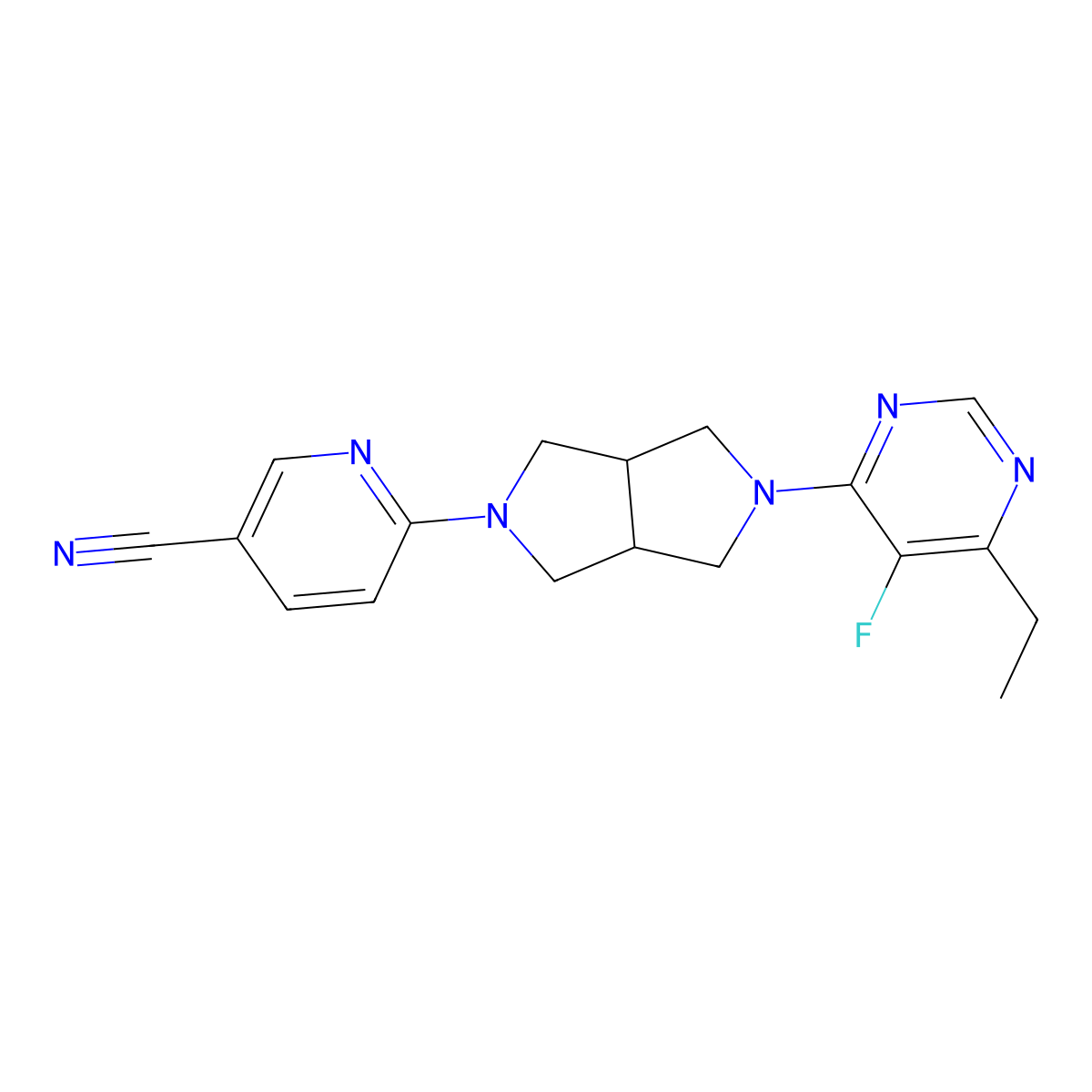 6-[5-(6-Ethyl-5-fluoropyrimidin-4-yl)-octahydropyrrolo[3,4-c]pyrrol-2-yl]pyridine-3-carbonitrile molecular structure, CAS 2415603-43-7