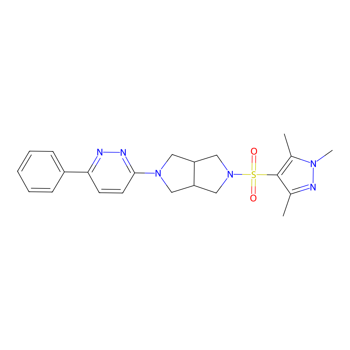 3-phenyl-6-{5-[(1,3,5-trimethyl-1H-pyrazol-4-yl)sulfonyl]-octahydropyrrolo[3,4-c]pyrrol-2-yl}pyridazine molecular structure, CAS 2415603-47-1