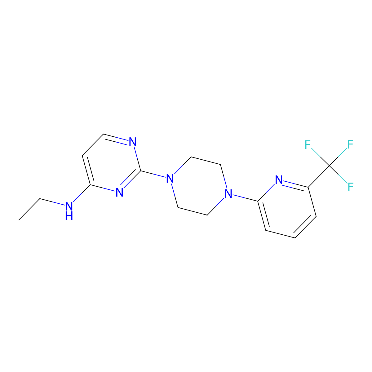 N-ethyl-2-{4-[6-(trifluoromethyl)pyridin-2-yl]piperazin-1-yl}pyrimidin-4-amine molecular structure, CAS 2415603-48-2
