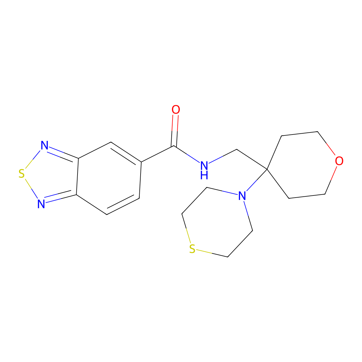 N-{[4-(thiomorpholin-4-yl)oxan-4-yl]methyl}-2,1,3-benzothiadiazole-5-carboxamide molecular structure, CAS 2415603-50-6