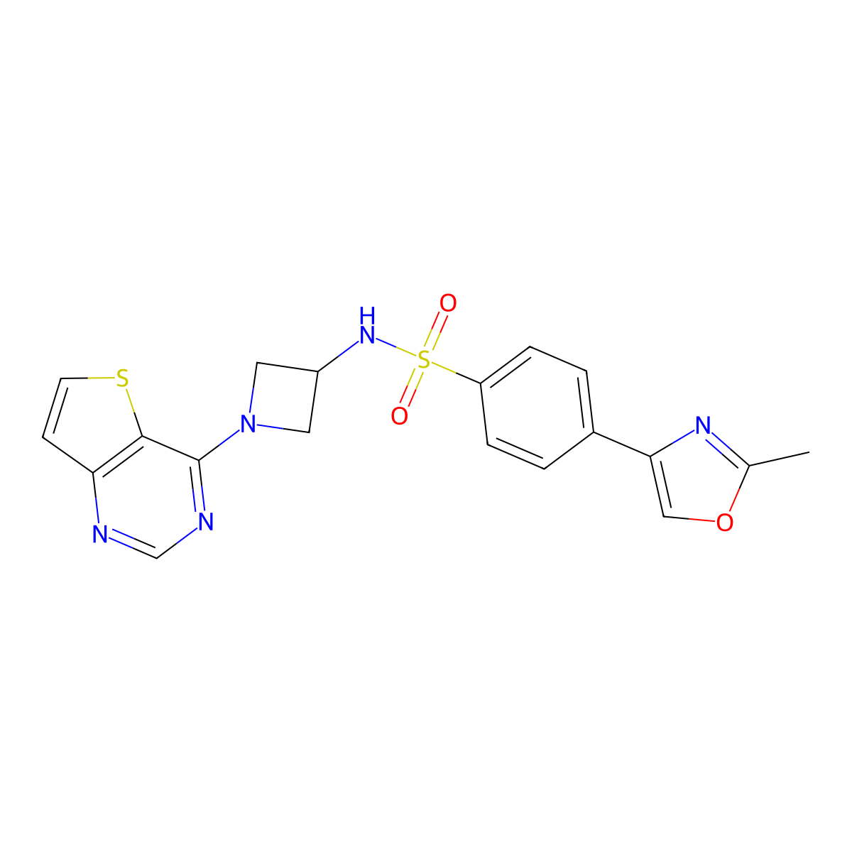 4-(2-methyl-1,3-oxazol-4-yl)-N-(1-{thieno[3,2-d]pyrimidin-4-yl}azetidin-3-yl)benzene-1-sulfonamide molecular structure, CAS 2415603-52-8