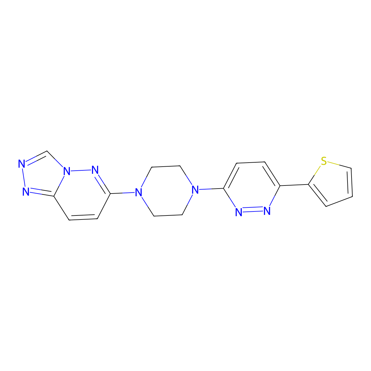 3-(Thiophen-2-yl)-6-(4-{[1,2,4]triazolo[4,3-b]pyridazin-6-yl}piperazin-1-yl)pyridazine molecular structure, CAS 2415603-59-5