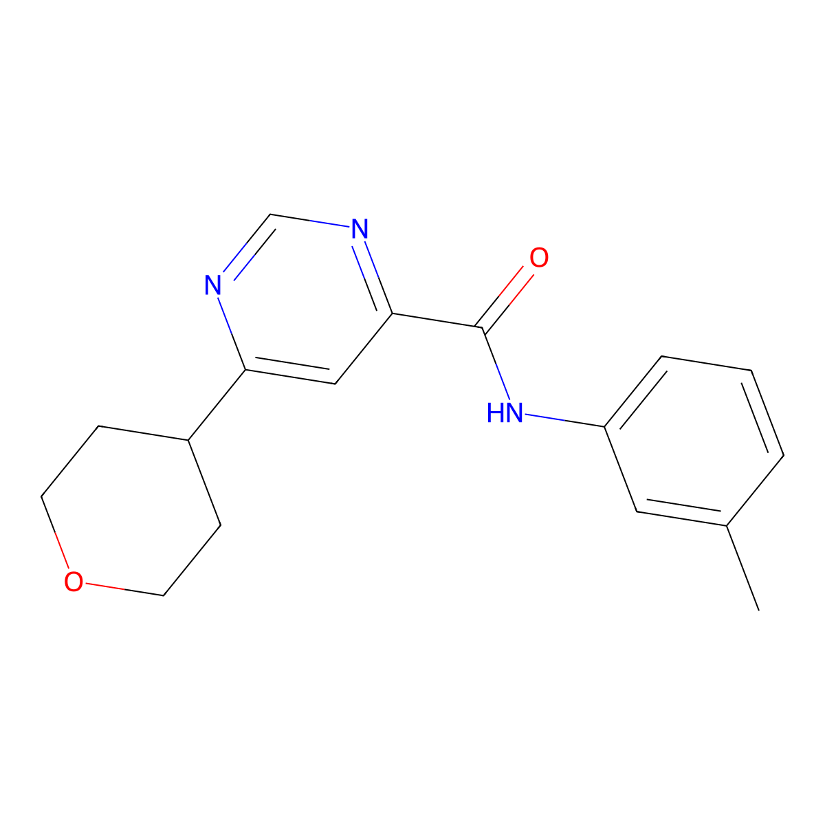N-(3-Methylphenyl)-6-(oxan-4-yl)pyrimidine-4-carboxamide molecular structure, CAS 2415603-61-9