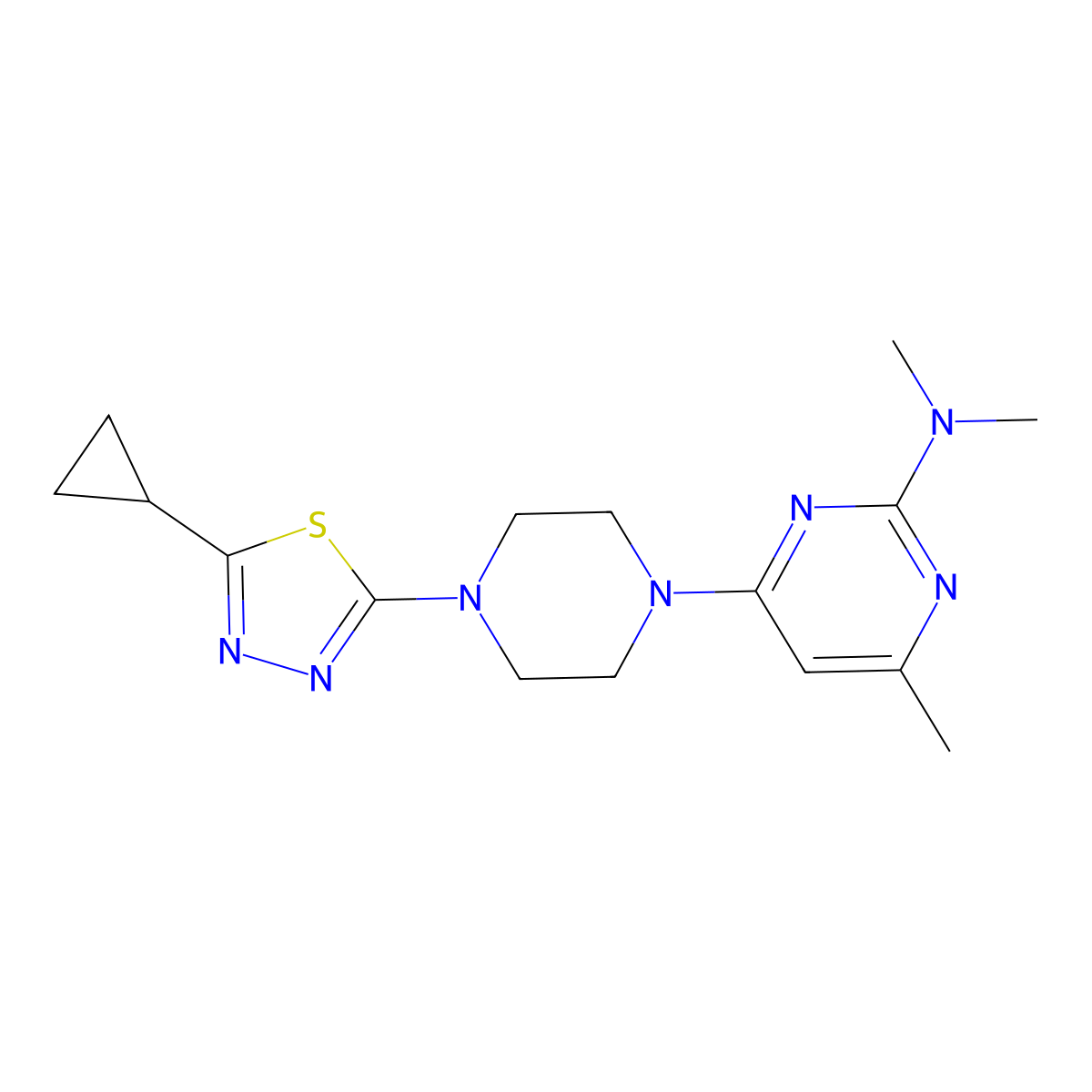 4-[4-(5-Cyclopropyl-1,3,4-thiadiazol-2-yl)piperazin-1-yl]-N,N,6-trimethylpyrimidin-2-amine molecular structure, CAS 2415603-66-4