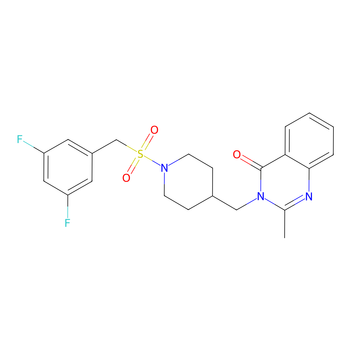 3-({1-[(3,5-Difluorophenyl)methanesulfonyl]piperidin-4-yl}methyl)-2-methyl-3,4-dihydroquinazolin-4-one molecular structure, CAS 2415603-67-5