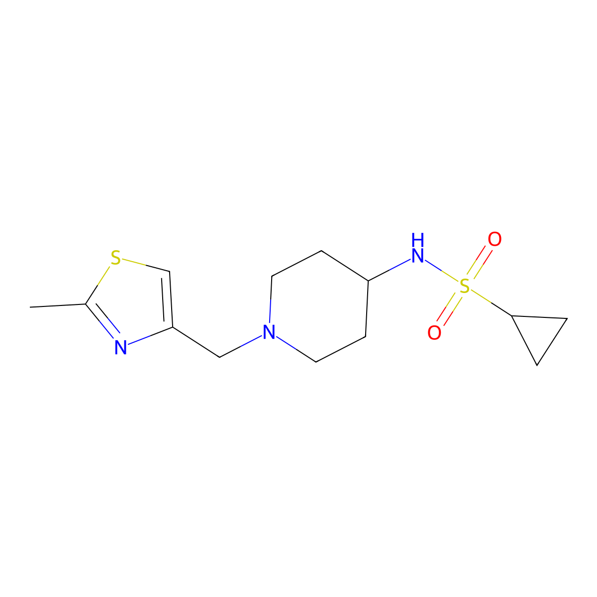 N-{1-[(2-methyl-1,3-thiazol-4-yl)methyl]piperidin-4-yl}cyclopropanesulfonamide molecular structure, CAS 2415603-68-6