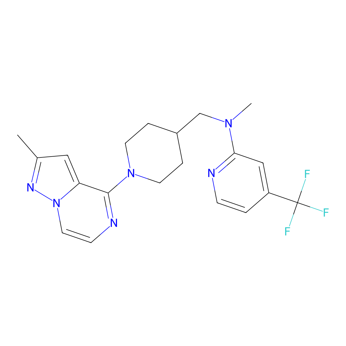 N-methyl-N-[(1-{2-methylpyrazolo[1,5-a]pyrazin-4-yl}piperidin-4-yl)methyl]-4-(trifluoromethyl)pyridin-2-amine molecular structure, CAS 2415603-74-4