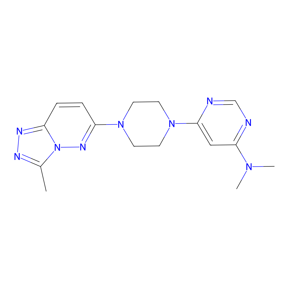 N,N-dimethyl-6-(4-{3-methyl-[1,2,4]triazolo[4,3-b]pyridazin-6-yl}piperazin-1-yl)pyrimidin-4-amine molecular structure, CAS 2415603-85-7