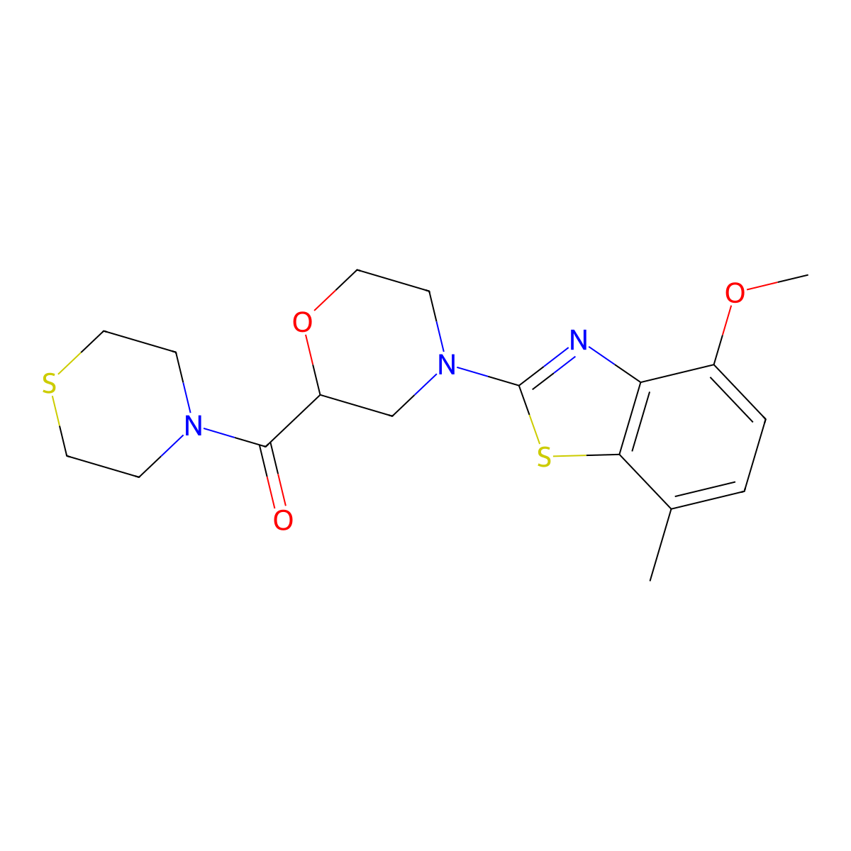 4-Methoxy-7-methyl-2-[2-(thiomorpholine-4-carbonyl)morpholin-4-yl]-1,3-benzothiazole molecular structure, CAS 2415603-88-0