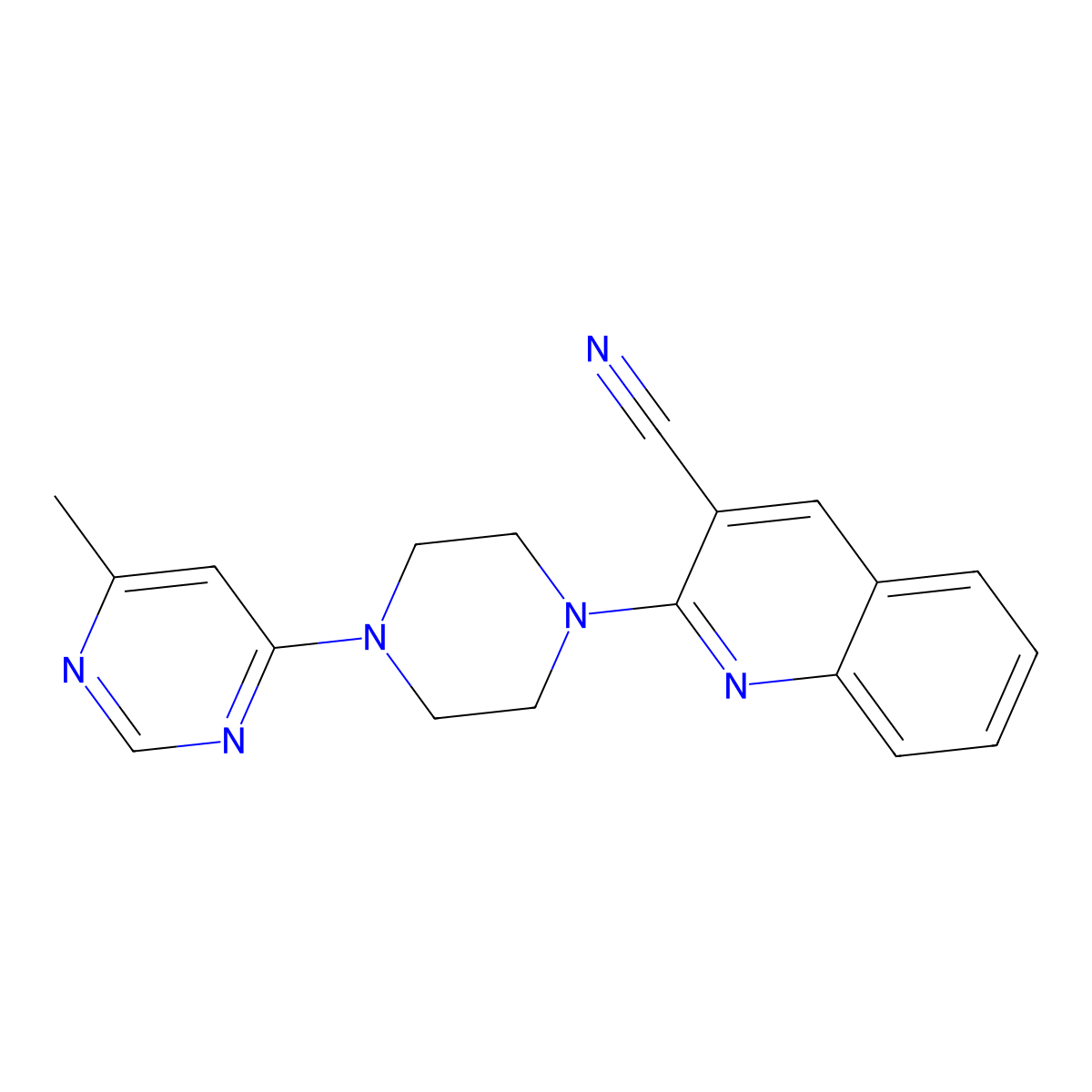 2-[4-(6-Methylpyrimidin-4-yl)piperazin-1-yl]quinoline-3-carbonitrile molecular structure, CAS 2415603-94-8