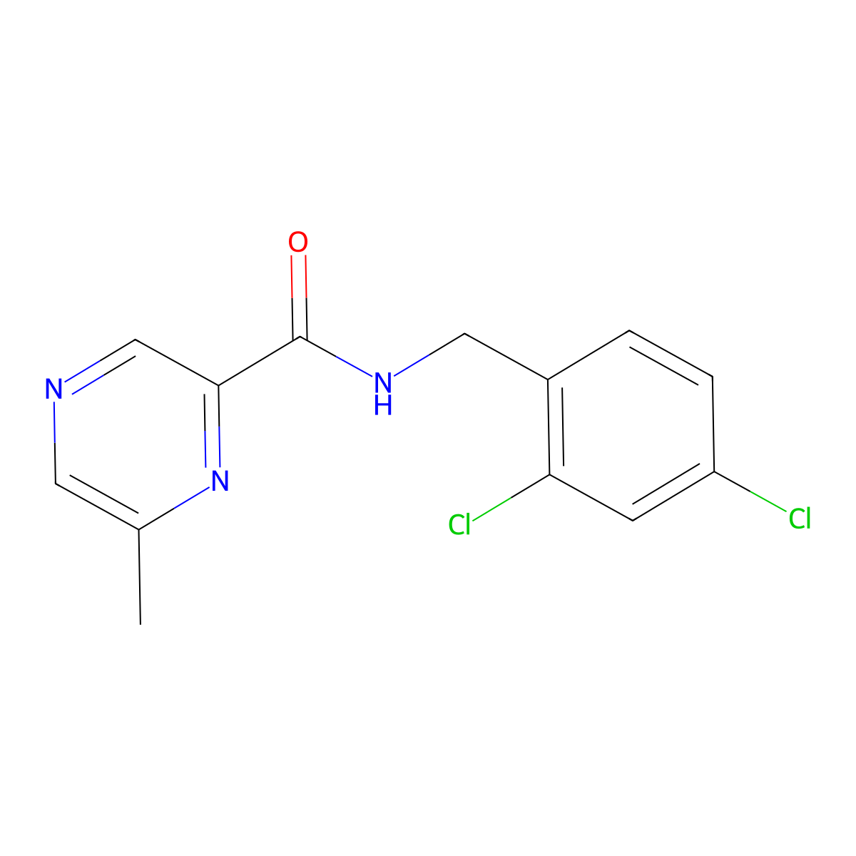 N-[(2,4-dichlorophenyl)methyl]-6-methylpyrazine-2-carboxamide molecular structure, CAS 2415603-96-0