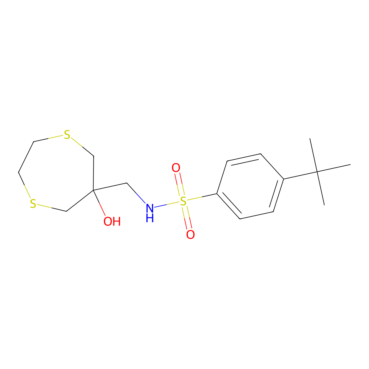 4-tert-butyl-N-[(6-hydroxy-1,4-dithiepan-6-yl)methyl]benzene-1-sulfonamide molecular structure, CAS 2415603-98-2