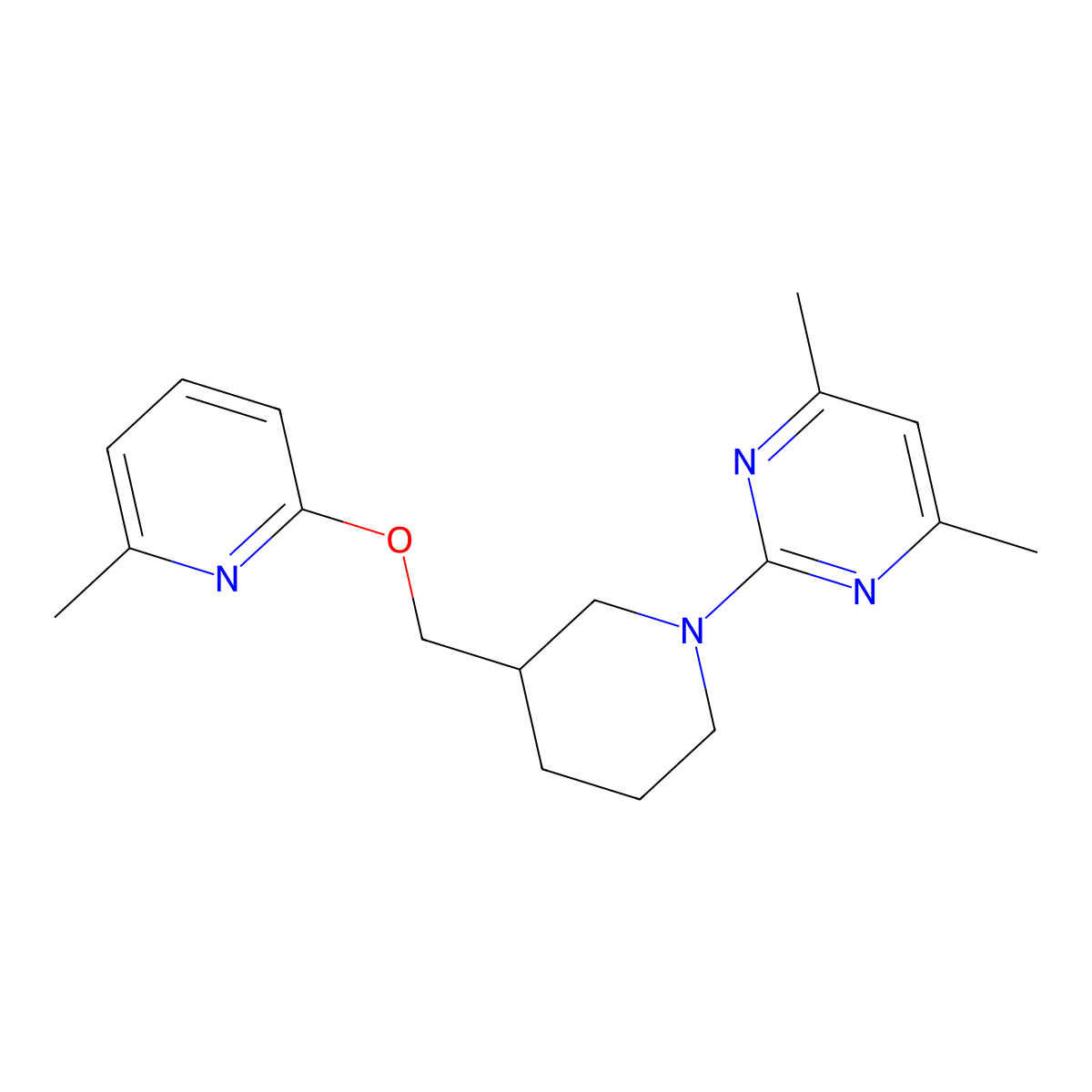 4,6-Dimethyl-2-(3-{[(6-methylpyridin-2-yl)oxy]methyl}piperidin-1-yl)pyrimidine molecular structure, CAS 2415603-99-3
