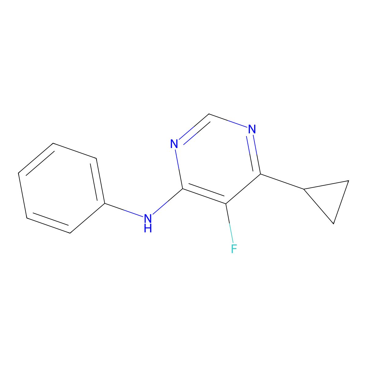 6-Cyclopropyl-5-fluoro-N-phenylpyrimidin-4-amine molecular structure, CAS 2415604-00-9