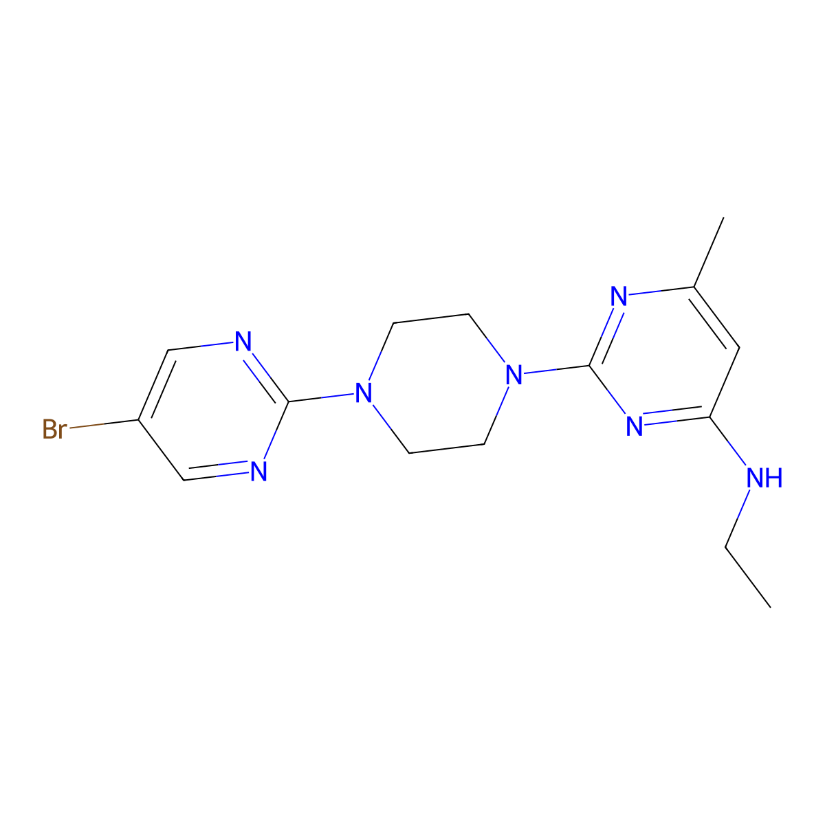 2-[4-(5-bromopyrimidin-2-yl)piperazin-1-yl]-N-ethyl-6-methylpyrimidin-4-amine molecular structure, CAS 2415604-04-3