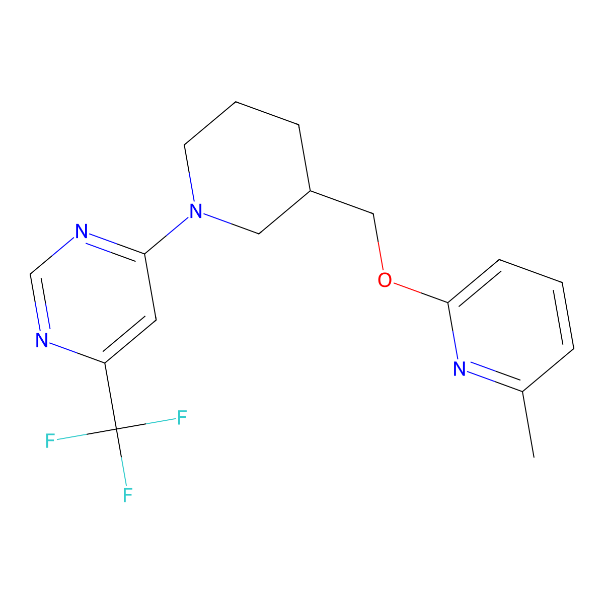 4-(3-{[(6-Methylpyridin-2-yl)oxy]methyl}piperidin-1-yl)-6-(trifluoromethyl)pyrimidine molecular structure, CAS 2415604-15-6