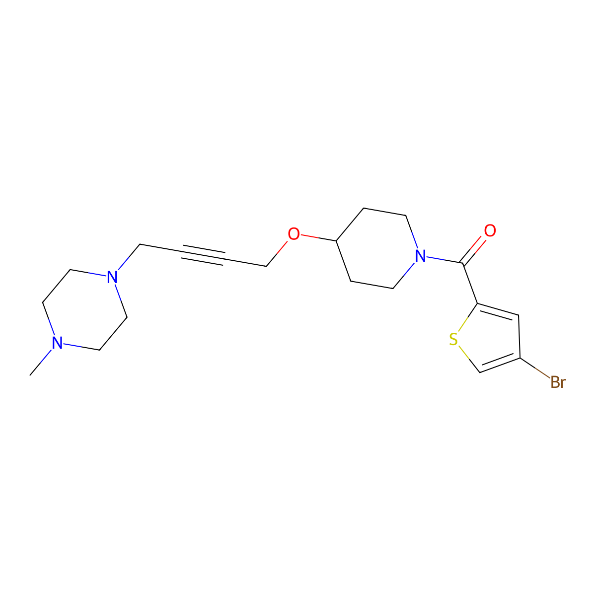1-(4-{[1-(4-Bromothiophene-2-carbonyl)piperidin-4-yl]oxy}but-2-yn-1-yl)-4-methylpiperazine molecular structure, CAS 2415604-16-7
