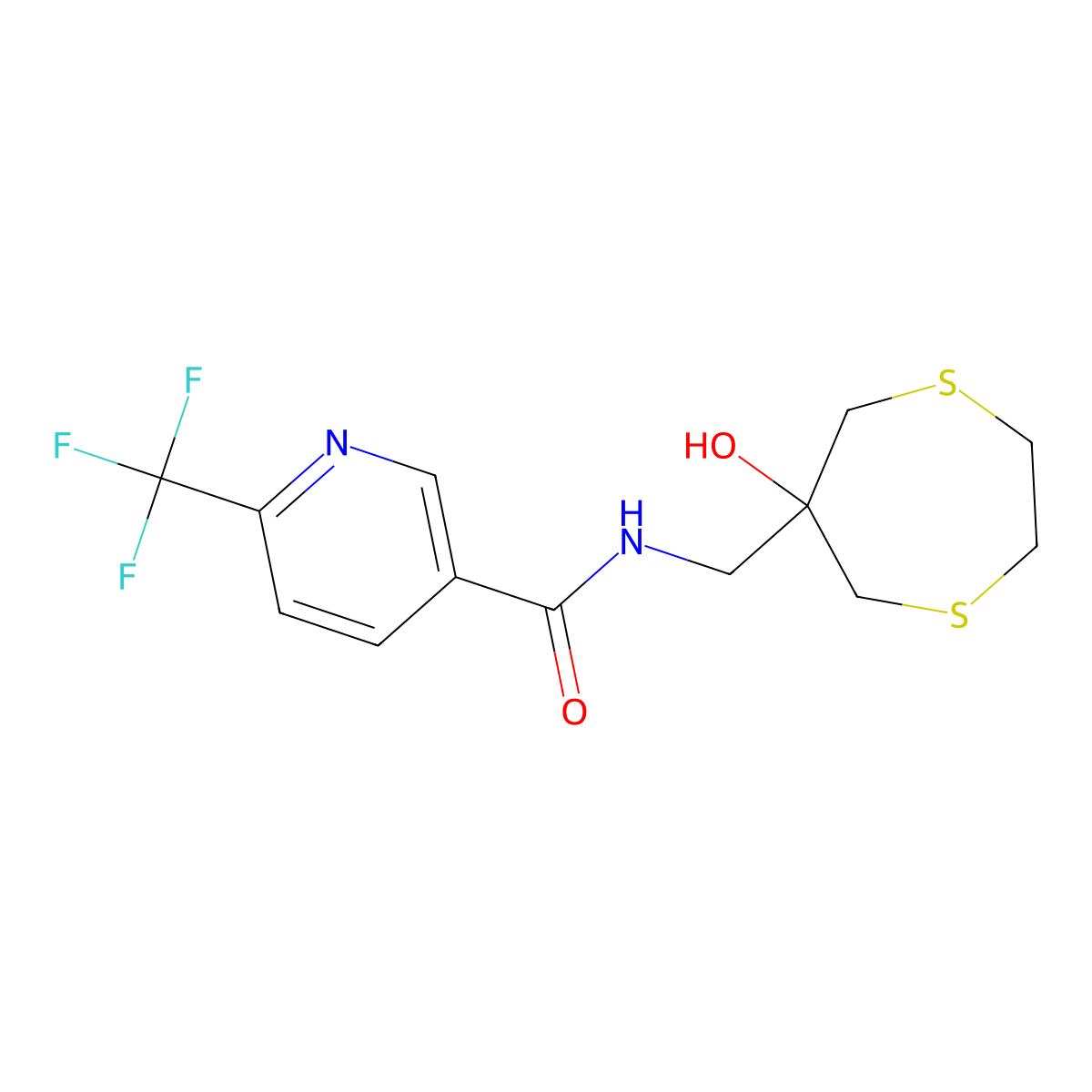 N-[(6-Hydroxy-1,4-dithiepan-6-yl)methyl]-6-(trifluoromethyl)pyridine-3-carboxamide molecular structure, CAS 2415604-17-8