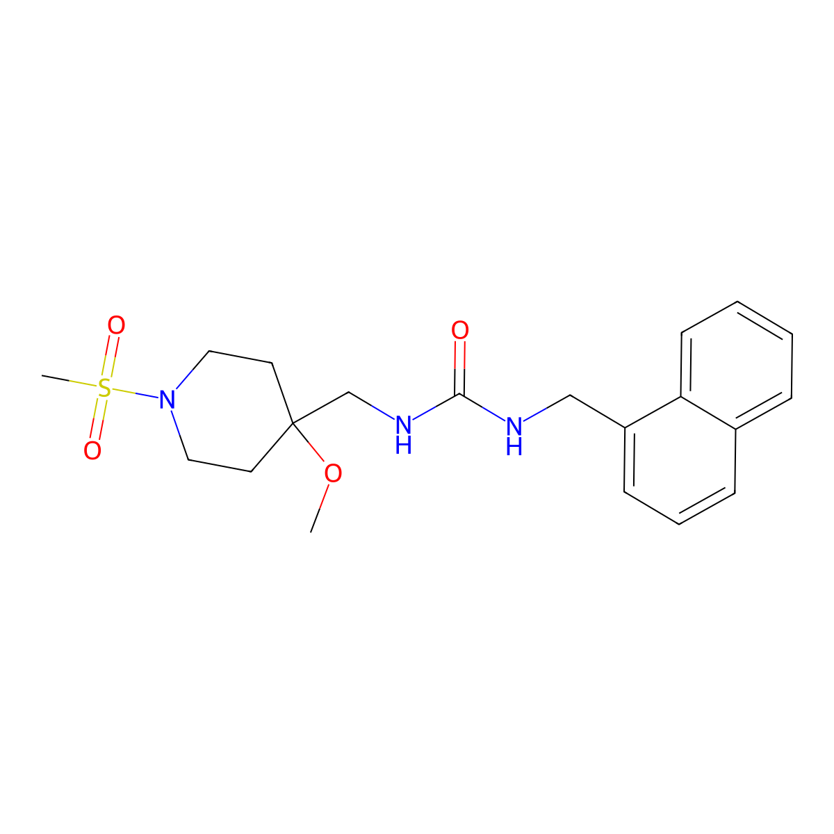 3-[(1-Methanesulfonyl-4-methoxypiperidin-4-yl)methyl]-1-[(naphthalen-1-yl)methyl]urea molecular structure, CAS 2415604-19-0