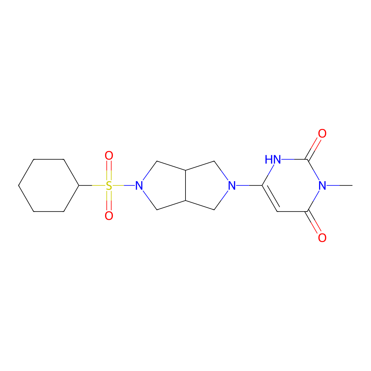 6-[5-(Cyclohexanesulfonyl)-octahydropyrrolo[3,4-c]pyrrol-2-yl]-3-methyl-1,2,3,4-tetrahydropyrimidine-2,4-dione molecular structure, CAS 2415604-20-3
